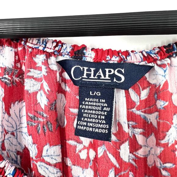 Ralph Lauren Chaps Womens Sz Large Red Lightweight Floral Blouse Shirt Top Beach - Picture 2 of 8